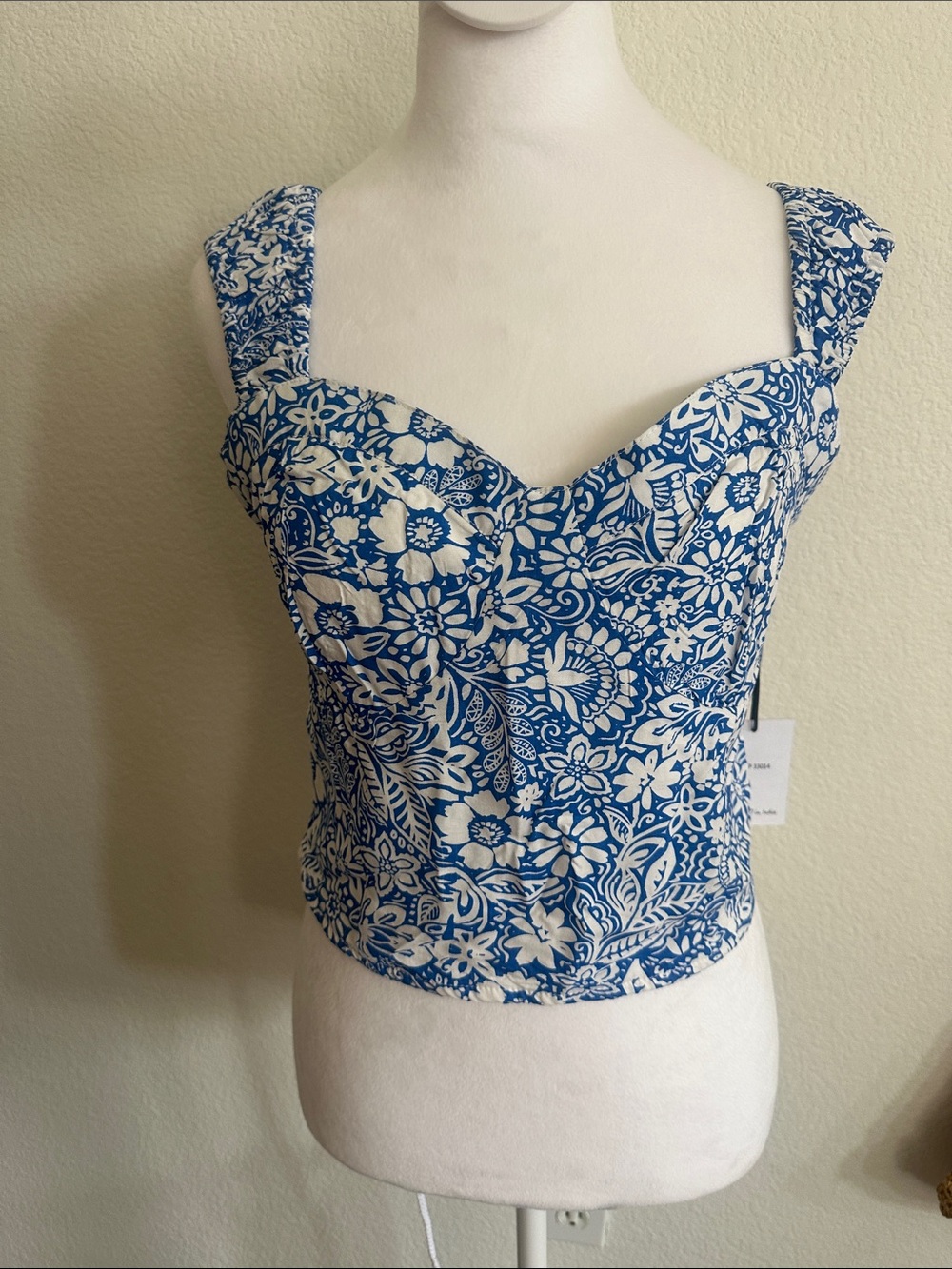 Blue Floral Sweetheart Crop Top